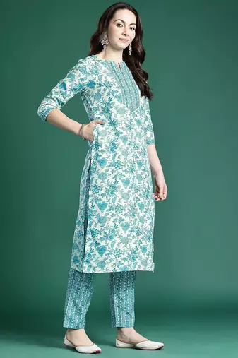 Floral Printed Kurta with Trousers & Dupatta