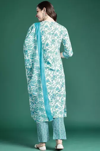 Floral Printed Kurta with Trousers & Dupatta