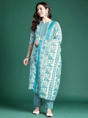 Floral Printed Kurta with Trousers & Dupatta 7