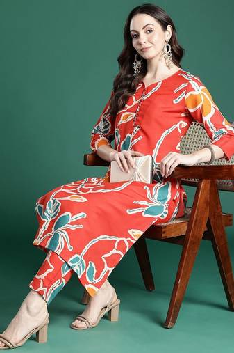 Floral Printed Regular Pure Cotton Kurta with Trousers