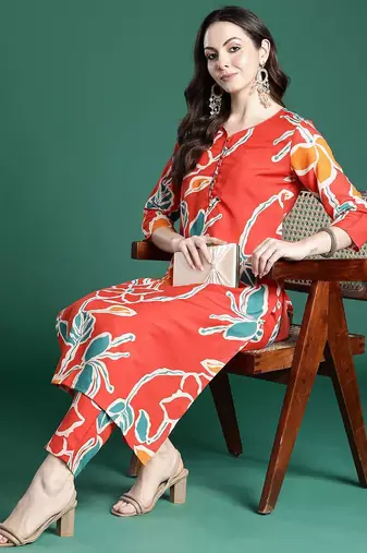 Floral Printed Regular Pure Cotton Kurta with Trousers