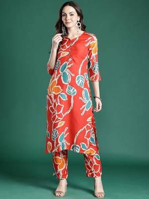 Floral Printed Regular Pure Cotton Kurta with Trousers 4