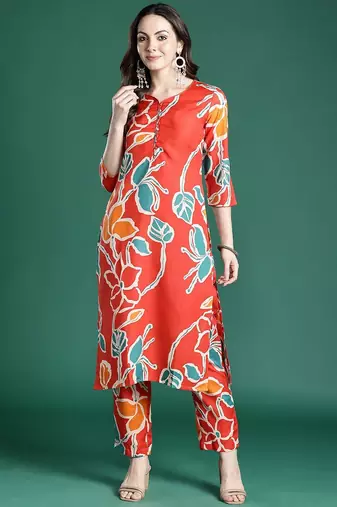 Floral Printed Regular Pure Cotton Kurta with Trousers
