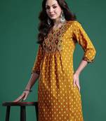 Women Printed Pleated Mirror Work Pure Cotton Kurta with Trousers