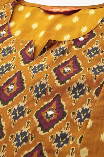Women Printed Pleated Mirror Work Pure Cotton Kurta with Trousers