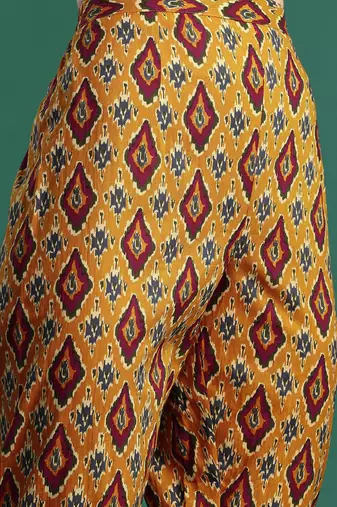 Women Printed Pleated Mirror Work Pure Cotton Kurta with Trousers