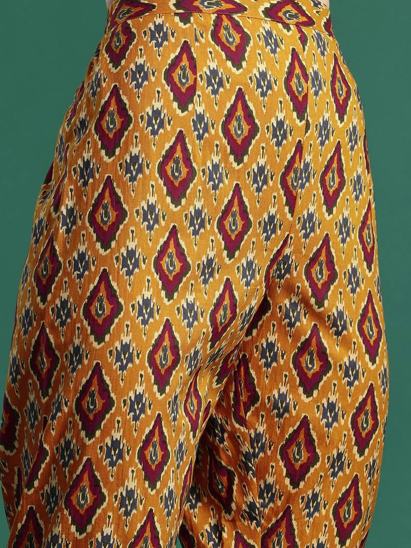 Women Printed Pleated Mirror Work Pure Cotton Kurta with Trousers