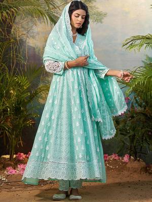 Women Floral Embroidered Cotton Kurta with Trousers & Dupatta 3