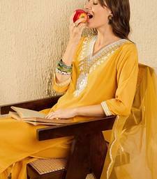 Floral Yoke Design V-Neck Straight Kurta With Trousers & Dupatta