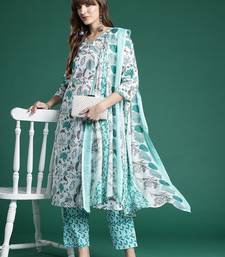 Floral Printed Pure Cotton Kurta with Trousers & With Dupatta