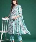floral printed  cotton kurta with trousers & with dupatta