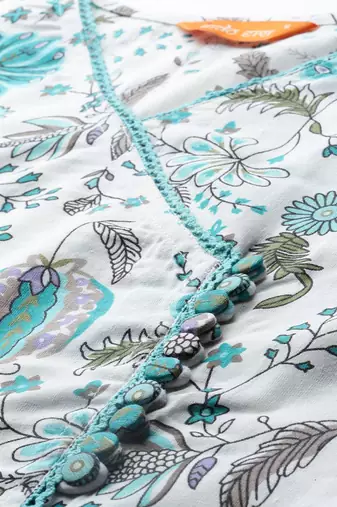 Floral Printed Pure Cotton Kurta with Trousers & With Dupatta