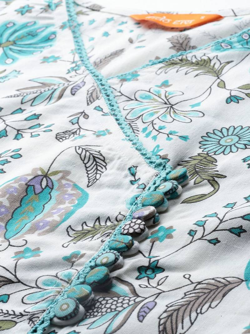 floral printed  cotton kurta with trousers & with dupatta