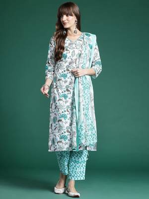 floral printed  cotton kurta with trousers & with dupatta 5
