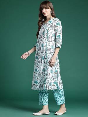 floral printed  cotton kurta with trousers & with dupatta 6