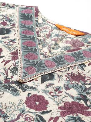 Floral Printed Regular Pure Cotton Kurta with Trousers & Dupatta 2