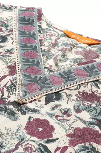 Floral Printed Regular Pure Cotton Kurta with Trousers & Dupatta