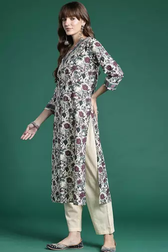 Floral Printed Regular Pure Cotton Kurta with Trousers & Dupatta