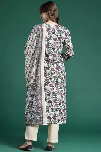 Floral Printed Regular Pure Cotton Kurta with Trousers & Dupatta
