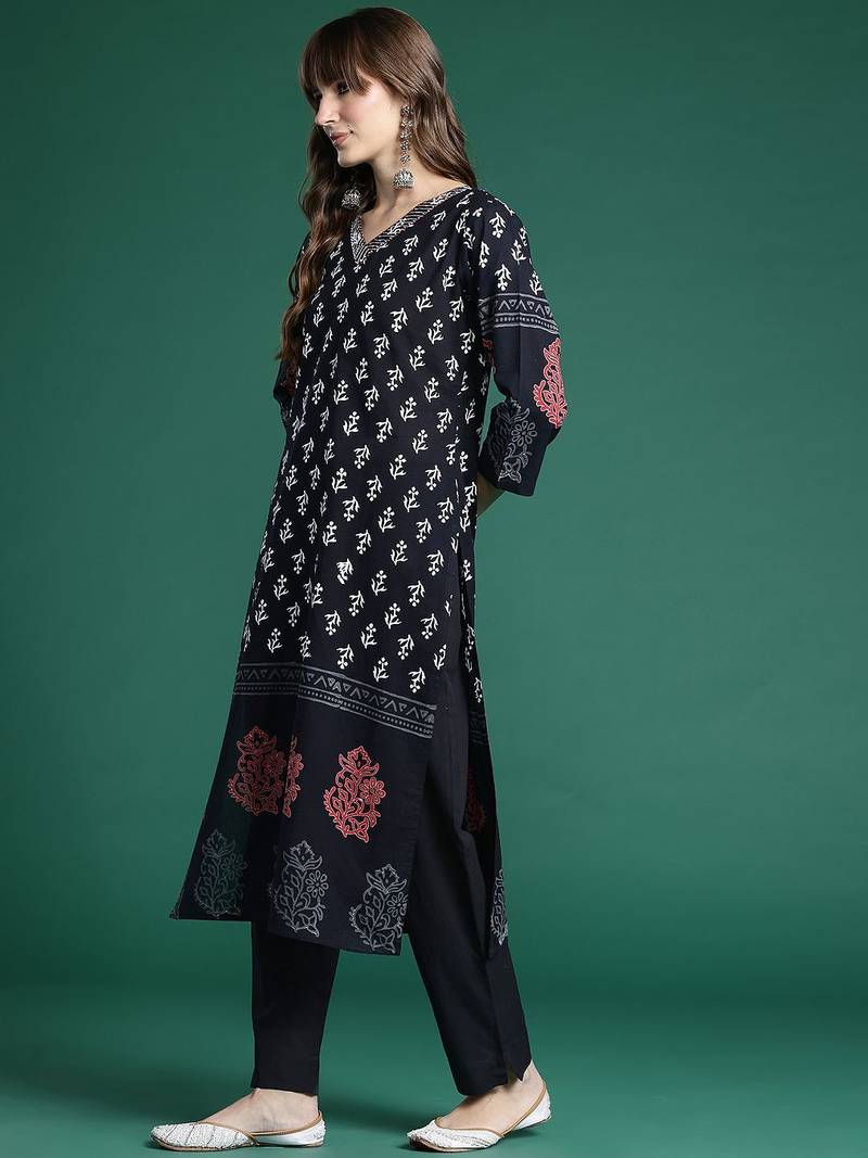 Floral Printed Regular Pure Cotton Kurta with Trousers & Dupatta