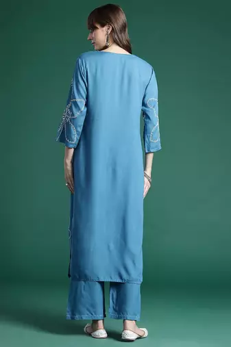 Floral Embroidered Thread Work Kurta with Palazzos