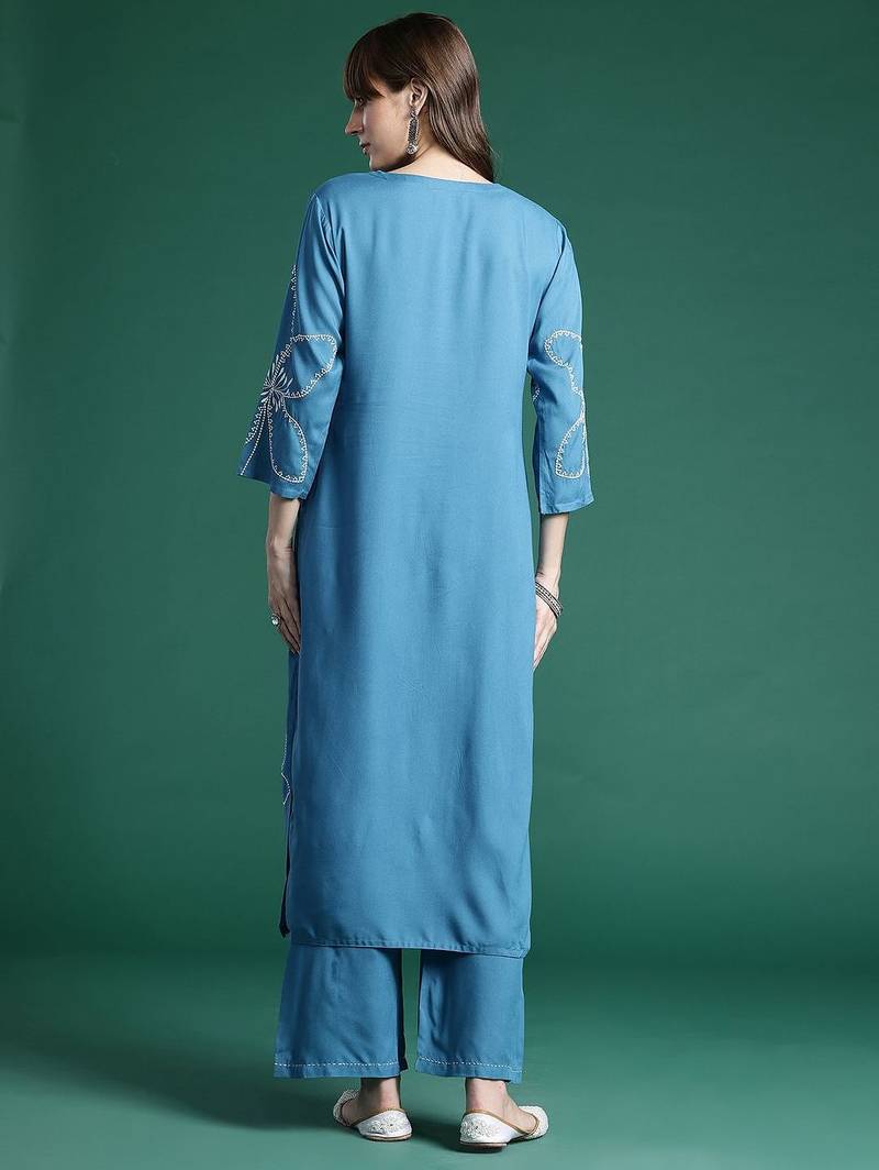 Floral Embroidered Thread Work Kurta with Palazzos