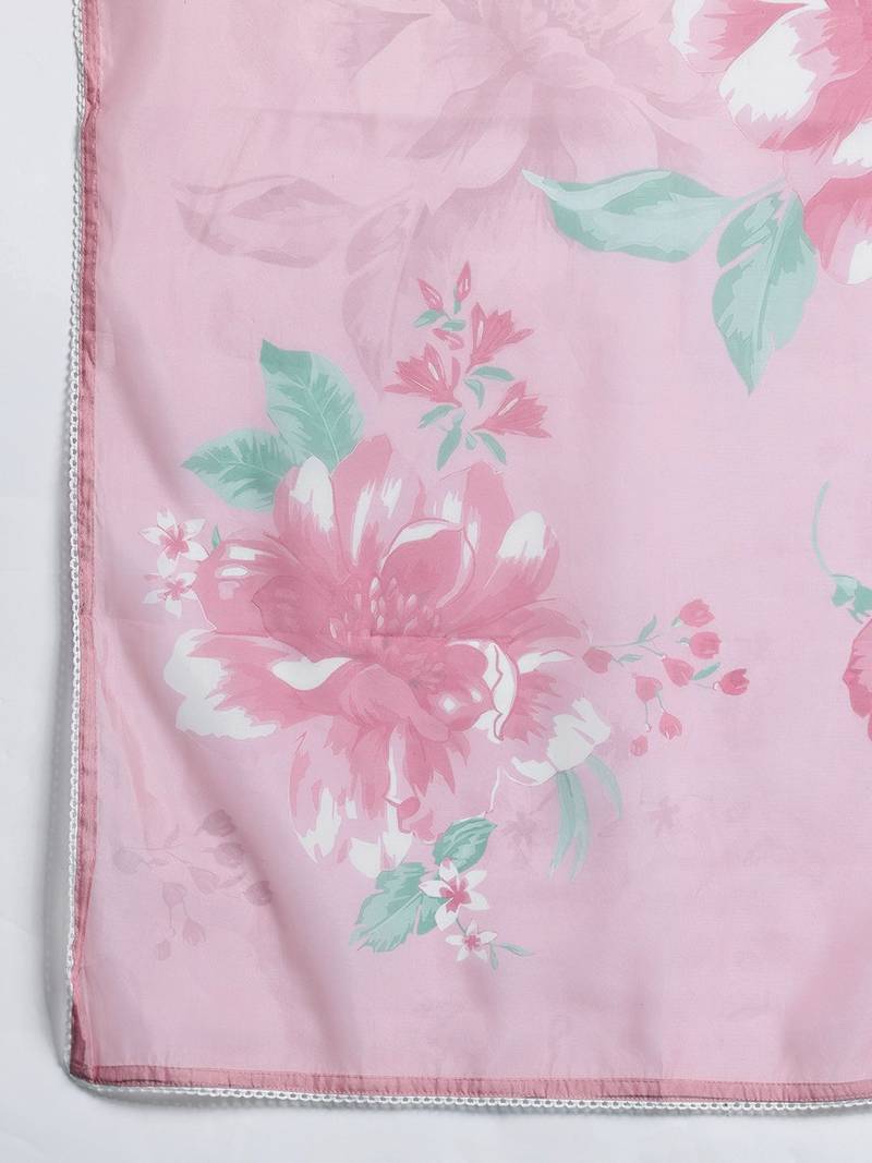 Women Floral Embroidered Panelled Thread Work Kurta With Trousers & Dupatta