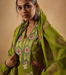 Floral Printed Empire Pure Cotton Anarkali Kurta With Trouser & Dupatta