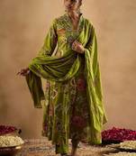 Floral Printed Empire Pure Cotton Anarkali Kurta With Trouser & Dupatta