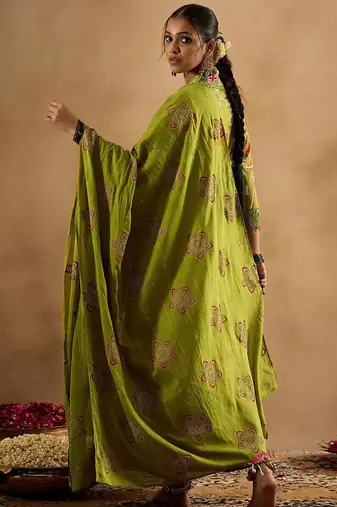 Floral Printed Empire Pure Cotton Anarkali Kurta With Trouser & Dupatta
