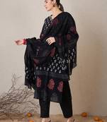 Floral Printed V-Neck Pure Cotton Straight Kurta With Trouser & Dupatta