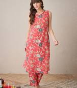 Floral Printed V-Neck Pure Cotton Straight Kurta With Trousers