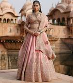Pink Embroidered Raw Silk Lehenga Set