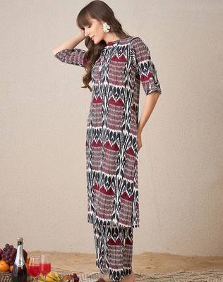 Ethnic Motifs Printed Mandarin Collar Straight Kurta With Trouser 5