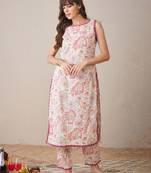 Floral Printed Boat Neck Pure Cotton Straight Kurta With Trouser