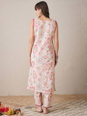 Floral Printed Boat Neck Pure Cotton Straight Kurta With Trouser 5