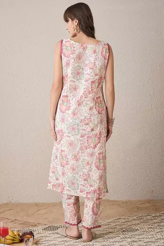 Floral Printed Boat Neck Pure Cotton Straight Kurta With Trouser