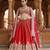 Deep Red And Hot Pink Embroidered Raw Silk Lehenga Set