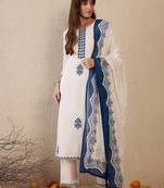 Women Floral Embroidered Regular Thread Work Pure Cotton Kurta with Trousers & With Dupatta