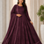 maroon color thread embroidery work with gpo lace border georgette gown set