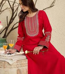 Floral Yoke Design Flared Sleeves Zari Straight Kurta With Trousers