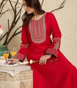 Floral Yoke Design Flared Sleeves Zari Straight Kurta With Trousers