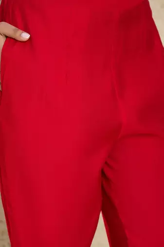 Floral Yoke Design Flared Sleeves Zari Straight Kurta With Trousers