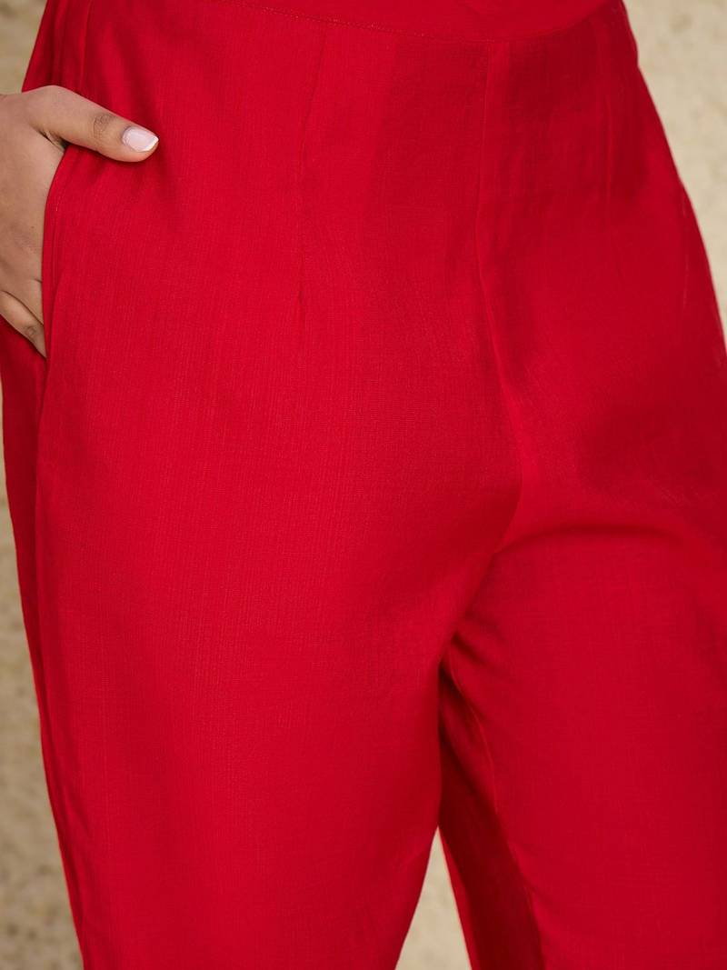 Floral Yoke Design Flared Sleeves Zari Straight Kurta With Trousers