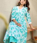 Floral Printed V-Neck Pure Cotton A-Line Kurta With Trousers