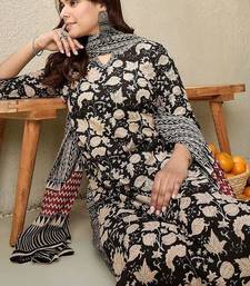 Floral Printed Notch Neck Pure Cotton Straight Kurta With Salwar & Dupatta