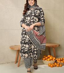 Floral Printed Notch Neck Pure Cotton Straight Kurta With Salwar & Dupatta