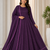 purple color thread embroidery work with gpo lace border georgette gown set