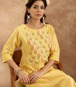 Floral Embroidered Pure Cotton Straight Kurta with Trouser