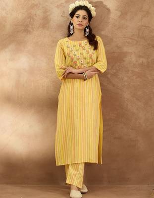 Floral Embroidered Pure Cotton Straight Kurta with Trouser 2